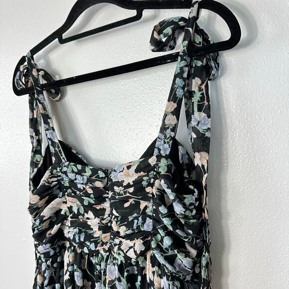 Lulus Dress Lush Loveliness Floral Midi Tie Strap Black Blue Pink S NWOT NEW - Picture 8 of 10